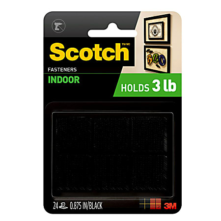 Scotch® Recloseable Fasteners, Black, 7/8" x 7/8" Squares, Pack Of 24