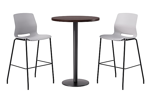 KFI Studios Proof Bistro Round Pedestal Table With Imme Barstools, 2 Barstools, Cafelle/Black/Light Gray Stools