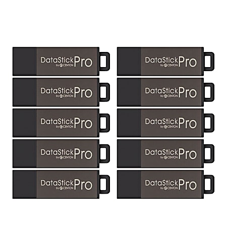 Centon DataStick Pro USB 2.0 Flash Drives, 4GB, Gray, Pack Of 10 Drives