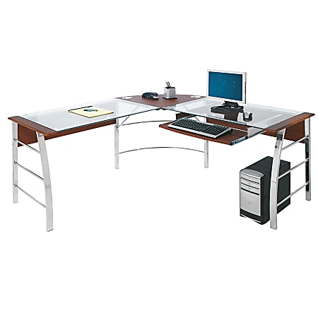 Realspace® Mezza 62"W L-Shaped Corner Desk, Cherry/Chrome