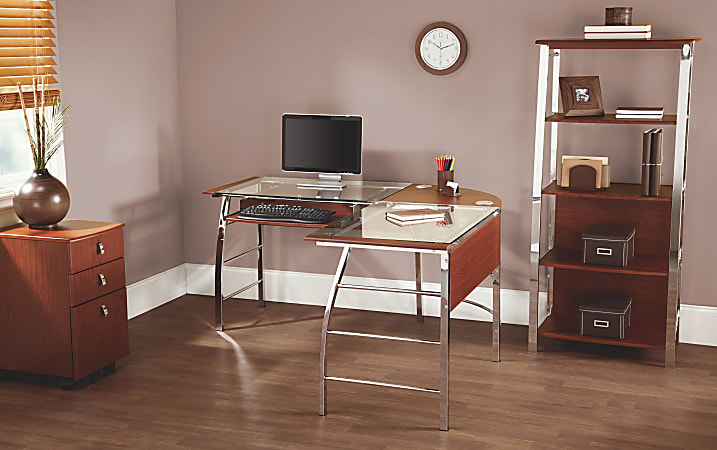 Realspace Mezza 62 W L Shaped Corner Desk CherryChrome Office Depot