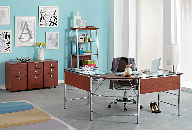 Realspace Mezza 62 W L Shaped Corner Desk CherryChrome Office Depot