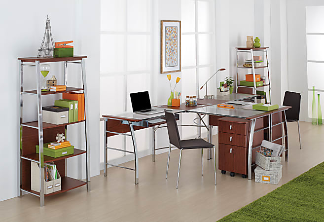 Realspace Mezza 62 W L Shaped Corner Desk CherryChrome Office Depot