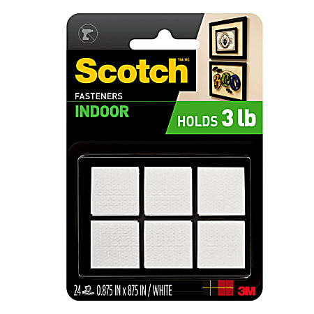 Scotch® Sticky Back Hook & Loop Fastener Tape, White, 7/8" x 7/8", Pack Of 24