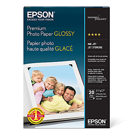 Epson® Premium Glossy Photo Paper, Ledger Size (11" x 17"), Pack Of 20 Sheets