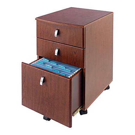 Realspace Mezza 19 D Vertical 3 Drawer Mobile File Cabinet CherryChrome Office Depot