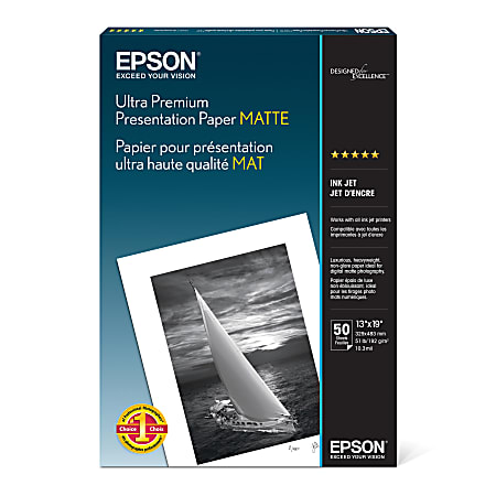 Epson® Ultra Premium Matte Presentation Paper, 13" x 19", 104 Brightness, 51 Lb, Pack Of 50 Sheets