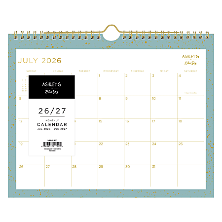 Wall Calendar AG Splatter Dot Jade - 11x8.75 AY26-27 Monthly Safety Wirebound -