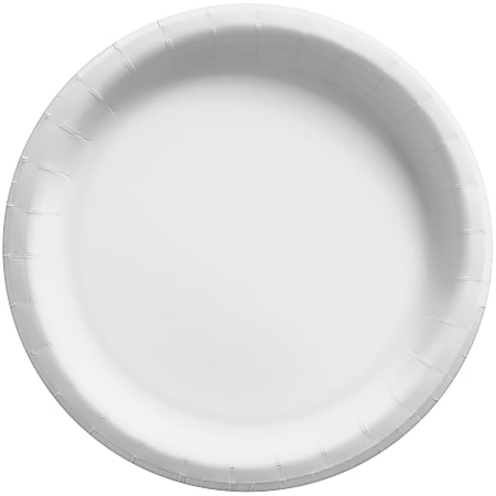 Amscan Round Paper Plates, Frosty White, 6-3/4”, 50 Plates Per Pack, Case Of 4 Packs