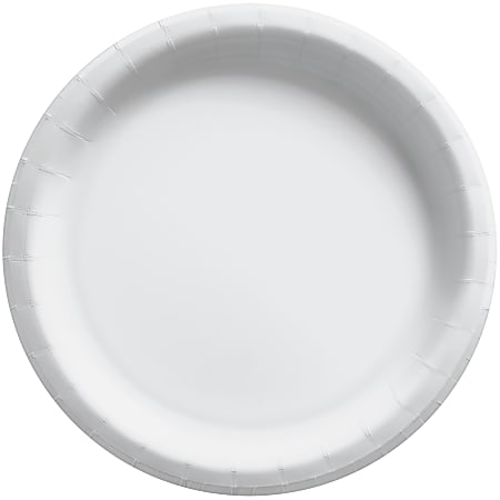Amscan Round Paper Plates, Frosty White, 6-3/4”, 50