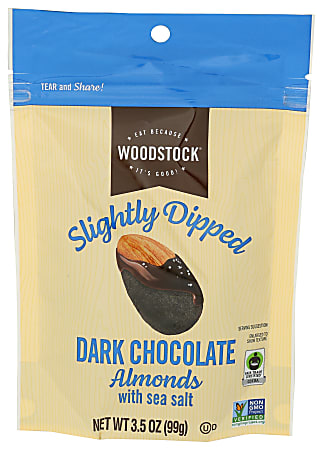 Woodstock Slightly Dipped Almonds, Dark Chocolate With Sea Salt, 3.5 Oz, Total Qty 8