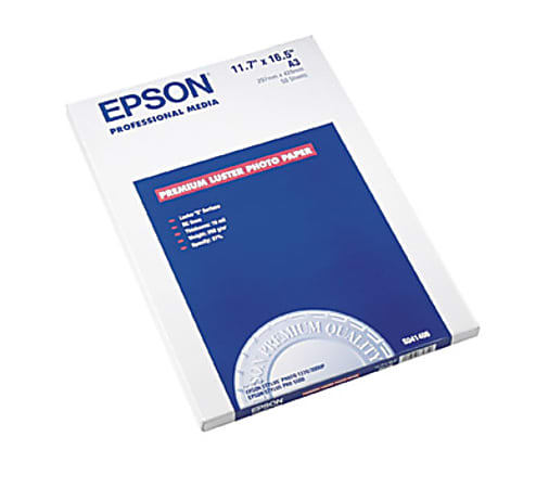 Epson® Photo Paper, A3, 11 45/64" x 16 1/2", 240 g/m², Luster, 50 Sheets