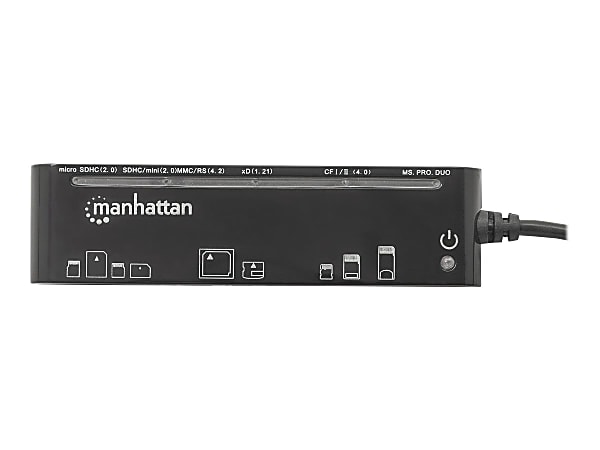 Manhattan USB-A Multi-Card Reader/Writer, 480 Mbps (USB 2.0), 79-in-1, Slim, Hi-Speed USB, Windows or Mac, Black, Three Year Warranty, Blister - Card reader - 79 in 1 (Multi-Format) - USB 2.0