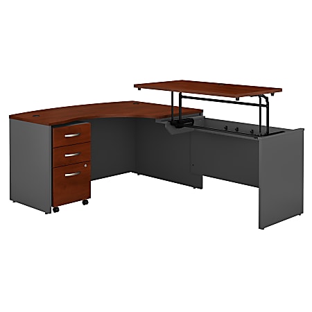 Bush Business Furniture Components 60"W Right Hand 3 Position Sit to Stand L Shaped Desk with Mobile File Cabinet, Hansen Cherry/Graphite Gray, Premium Installation