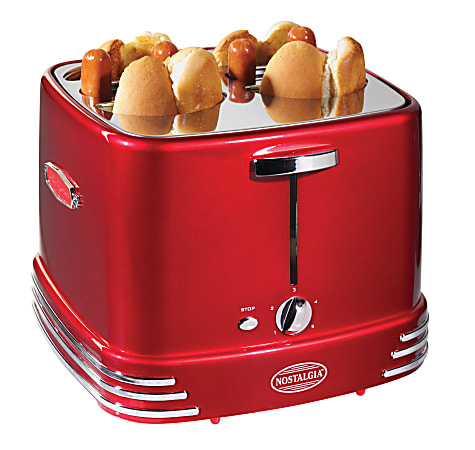 Nostalgia Electrics 4 Hot Dogs And Buns Pop-Up Toaster, Retro Red