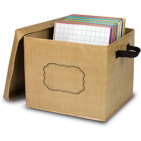 Teacher Created Resources Burlap Storage Box - Lift-off Closure - Brown - For Toy, Classroom Supplies, Book, Notepad - 1 Each