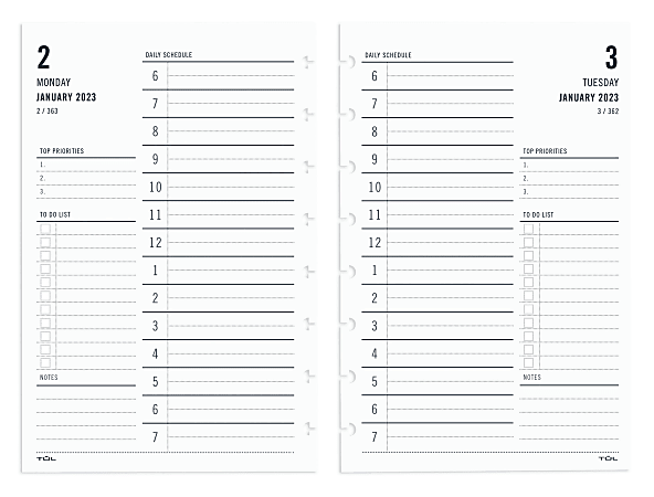 TUL® Discbound Daily Refill Pages, Junior Size, January To December 2023