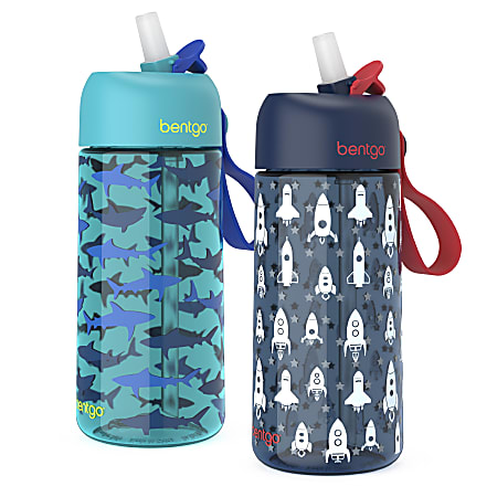 Bentgo Kids Prints Tritan Water Bottles, Rocket/Shark, Pack