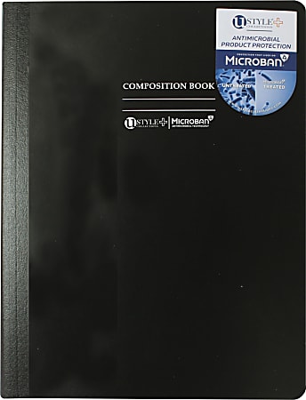 U Style Antimicrobial 1 Subject Notebook With Microban Antimicrobial Protection, 7.5" x 9.75", Wide Ruled, 100 Sheets (200 Pages), Black