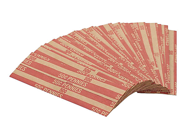 PAP-R Flat Coin Wrappers - Total $0.50 in 50 Coins of 1¢ Denomination - Heavy Duty - Paper - Red, 1000/Pack
