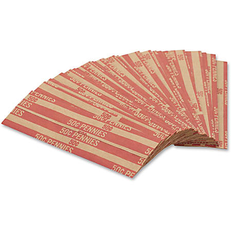 PAP-R Flat Coin Wrappers - Total $0.50 in 50 Coins of 1¢ Denomination - Heavy Duty - Paper - Red