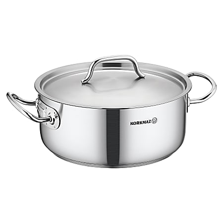 Korkmaz Gastro Proline Stainless Steel Low Casserole With Lid, 4.5 Liter, Silver
