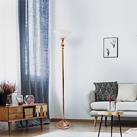 Elegant Designs 1 Light Torchiere Floor Lamp 71 H Rose GoldWhite Office Depot