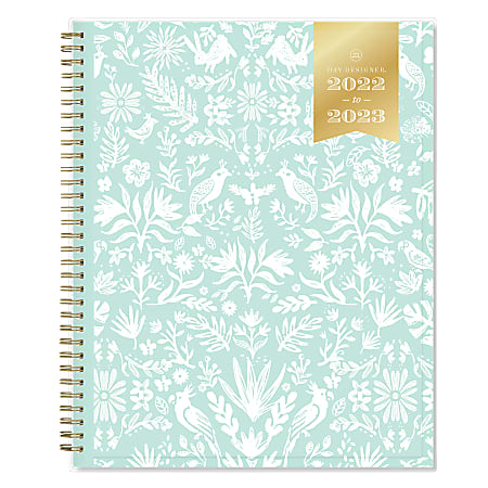 Day Designer Weekly/Monthly Planner, 8-1/2" x 11", Enchanted Forest Mint, July 2022 To June 2023, 136673