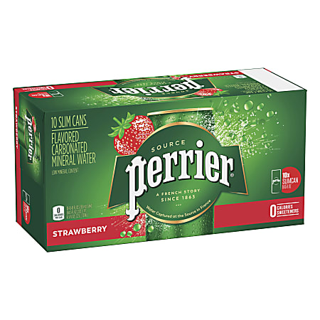 Perrier Sparkling Mineral Water, Strawberry, 8.45 Oz, Pack Of 10