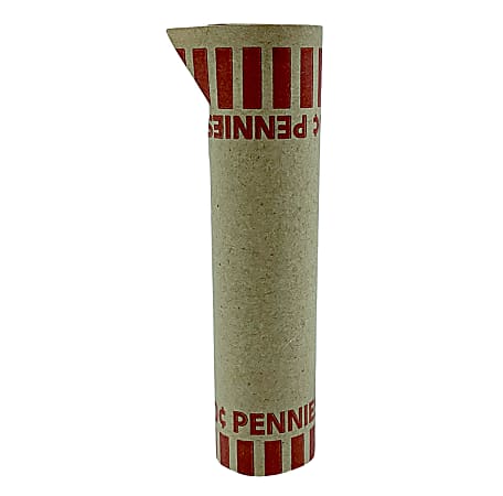 PAP-R Tubular Coin Wrappers - Total $0.50 in 50 Coins of 1¢ Denomination - Heavy Duty, Burst Resistant - Kraft - Red, 1000/Pack