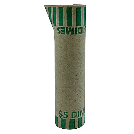 PAP-R Tubular Coin Wrappers - Total $5.0 in 50 Coins of 10¢ Denomination - Heavy Duty, Burst Resistant - Kraft - Green, 1000/Pack