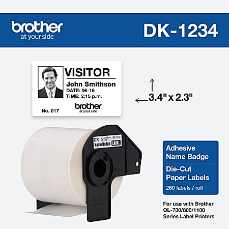 Brother DK1234 Name Badge Labels Rectangular 2 38 x 3 38 White