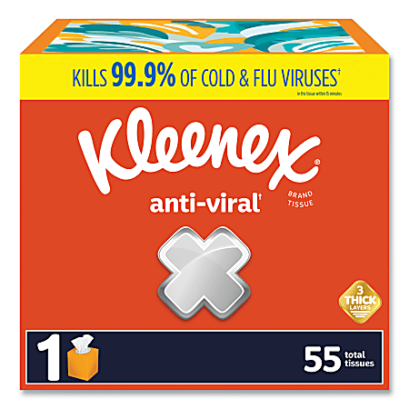 Kleenex® Anti-Viral Facial Tissue, 3-Ply, White, 55 Sheets/Box, 27 Boxes/Carton