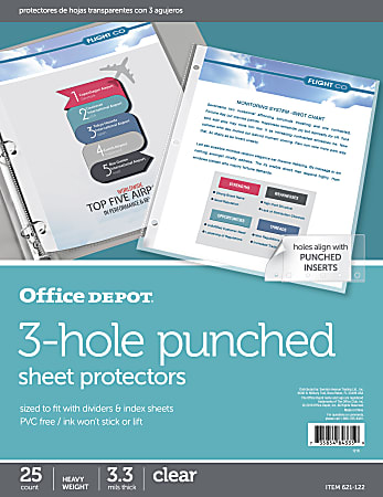 Office Depot® Brand 3-Hole Punched Sheet Protectors, 8-1/2" x 11", Clear, Pack Of 25