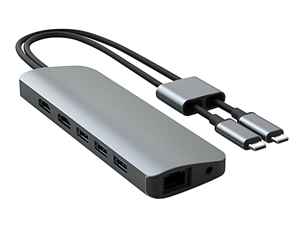 Targus&reg; Sanho HyperDrive VIPER 10-in-2 USB-C Hub, 6/10"H x 1-9/10"W x 5-7/10"D, Gray, HD392-GRAY