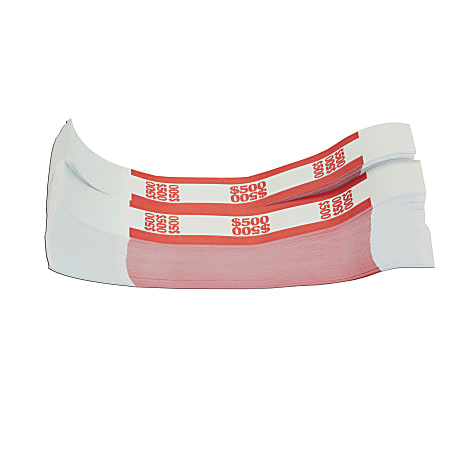 Currency Straps, Red, $500, Pack Of 1,000
