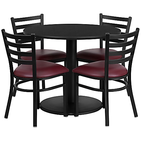Flash Furniture Round Laminate Table Set With 4 Metal Chairs, Black/Burgundy
