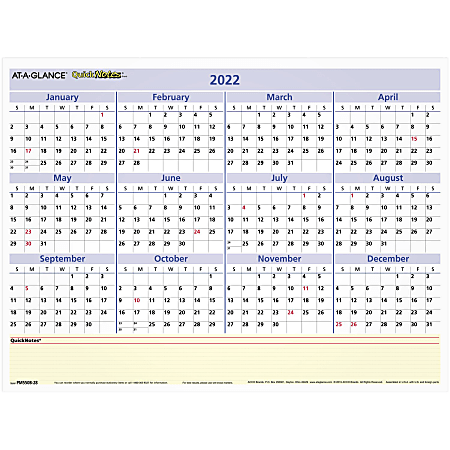 AT-A-GLANCE® QuickNotes Reversible Erasable Monthly/Yearly Wall Calendar, 12" x 16", January To December 2022, PM550B28