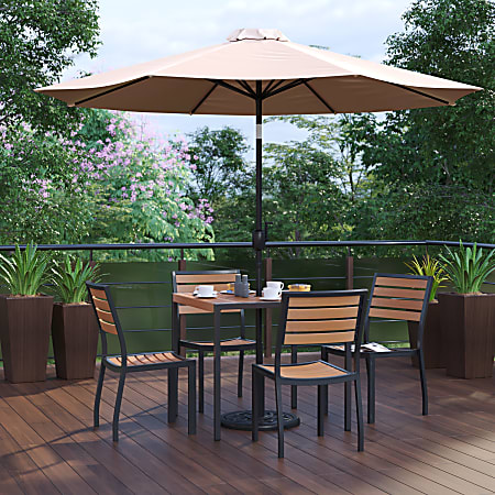 Flash Furniture Lark 7-Piece All-Weather Patio Set, 29-1/2”H x 35-1/4”W x 35-1/4”D, Tan