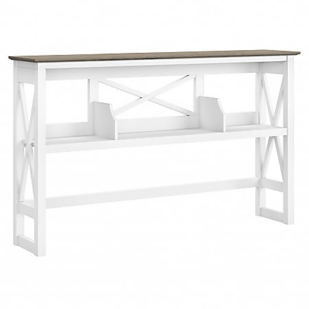 Bush Furniture Key West 60"W Desk Hutch, Shiplap Gray/Pure White, Standard Delivery