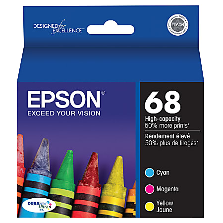 Epson® 68 DuraBrite® High-Yield Cyan, Magenta, Yellow Ink Cartridges, Pack Of 3, T068520-S