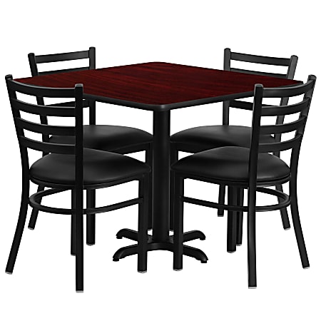 Flash Furniture Square Table Set With 4 Metal Chairs, Mahogany/Black