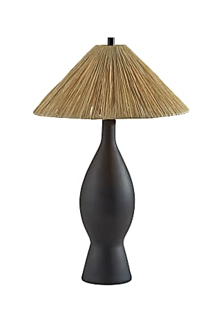 Adesso Maren Table Lamp, Black/Raffia Grass Shade