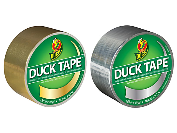 Duck® Brand Color Duct Tape Rolls, 1-15/16" x 20 Yd, Gold/Chrome, Pack Of 2 Rolls