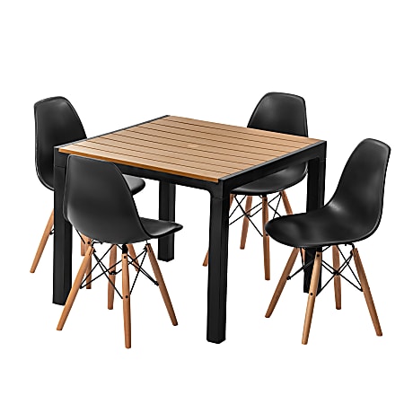 Inval Madeira 5-Piece Indoor/Outdoor Table And Chair Set, 29-1/8”H x 35-7/16”W x 35-7/16”D, Black/Teak Brown