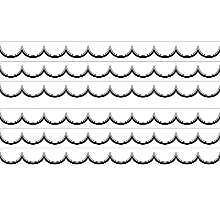 Teacher Created Resources Scalloped Border Trim Pack, 35’, White/Black, Set Of 6 Packs