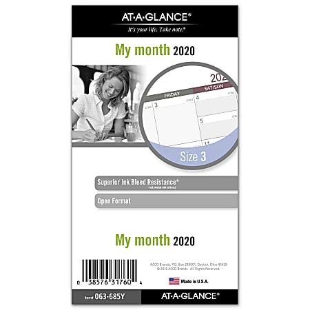 Day Runner® Monthly Planner Refill, 3-3/4" x 6-3/4", Gray/Red, January to December 2020, 063-685Y