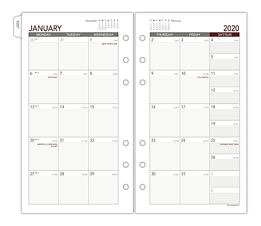 Day Runner Monthly Planner Refill 3 34 x 6 34 GrayRed January to