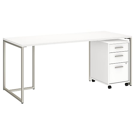 Bush Business Furniture Method Table 72"W Computer Desk With 3 Drawer Mobile File Cabinet, White, Standard Delivery