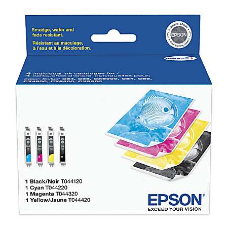 Epson® T0441 DuraBrite® Black, Cyan, Magenta, Yellow Ink Cartridges, Pack Of 4, T044120-BCS